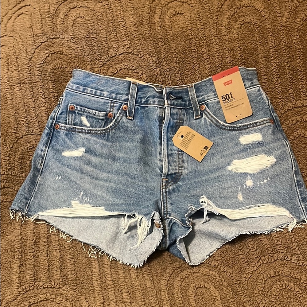 Levi's Blue Distressed Jean Shorts High-Waisted NWT